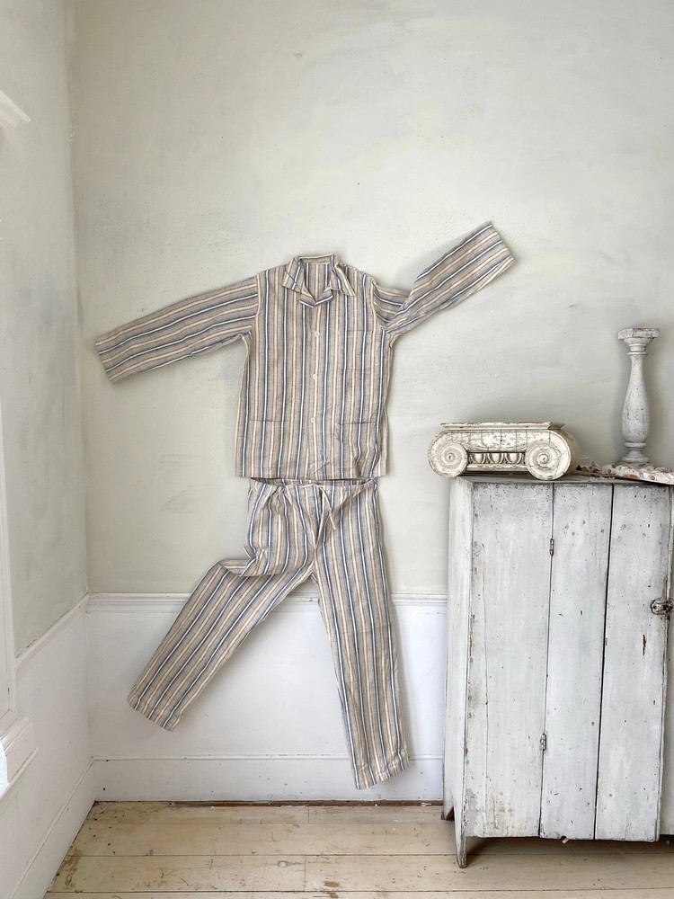 SET Vintage Pajamas French PJ's flannel soft woman's medium Brushed cot