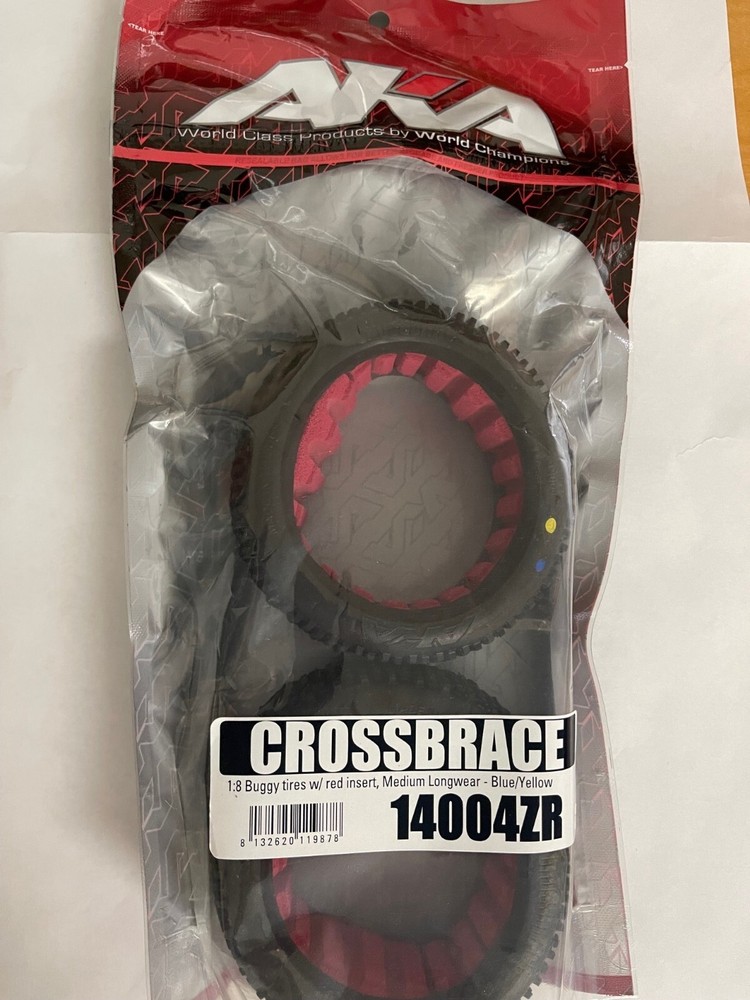 AKA 1:8 CROSSBRACE Buggy Tires w/ Red Insert, Medium Longwear #14004ZR