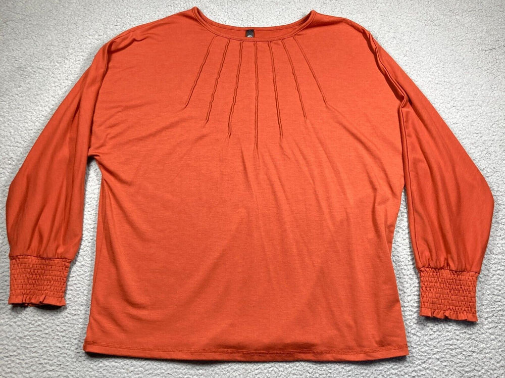 Automet Shirt Women's XL Burnt Orange Long Sleeve Smocked Wrists Fall Autumn
