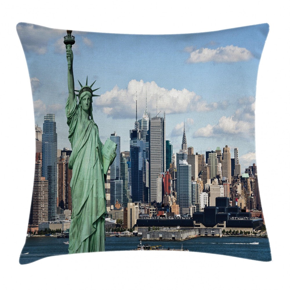 Statue of Liberty NYC Harbor Square Pillow Case Cover 16 Inches