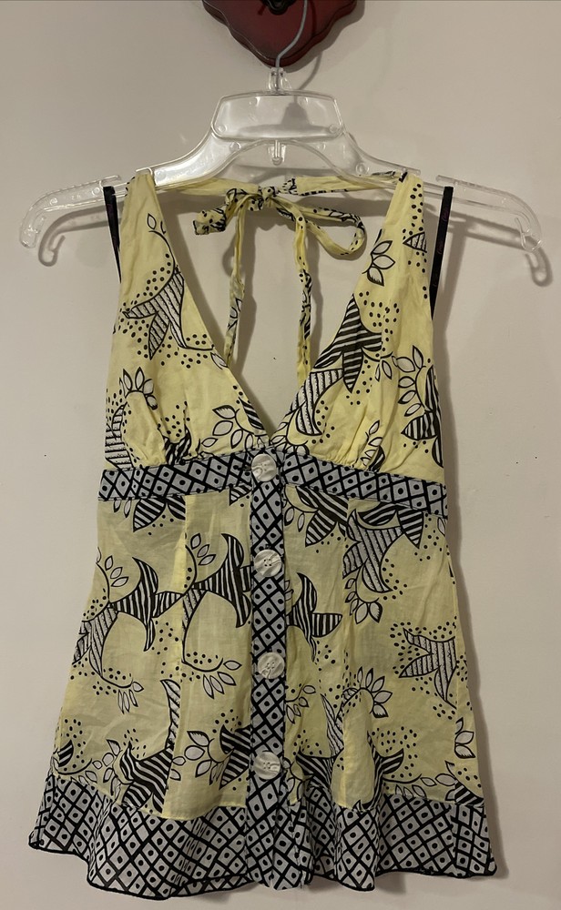 Candies Womens Small Yellow Floral Sleeveless Vneck Vintage Cotton Blouse! A3305