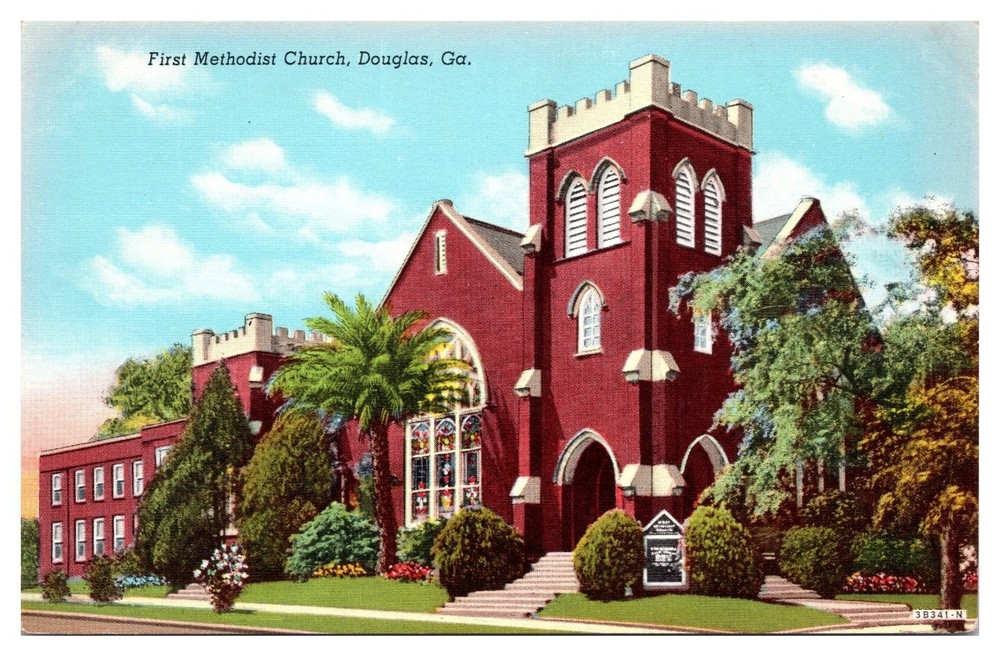 First Methodist Church Douglas GA Vintage Linen Postcard C.T. American Art