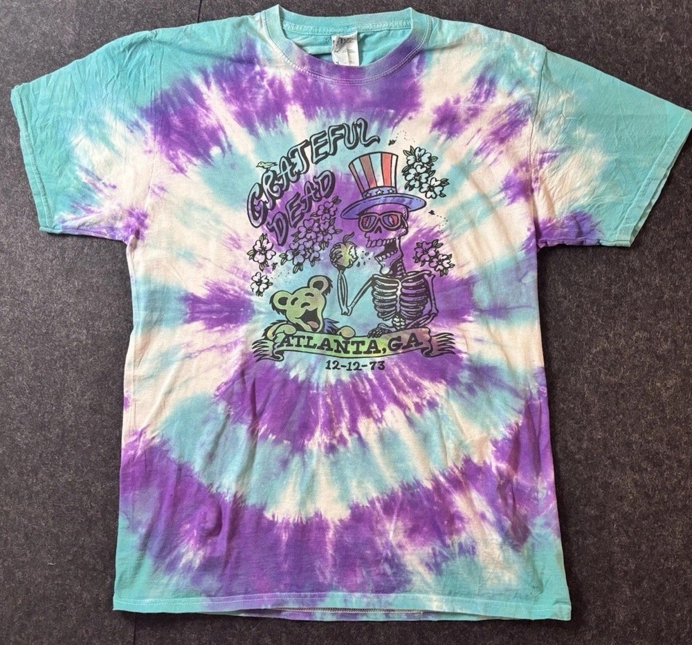 Grateful Dead Tie Dye Band T Shirt Medium Skeleton Bear Atlanta 1973 Graphic Tee