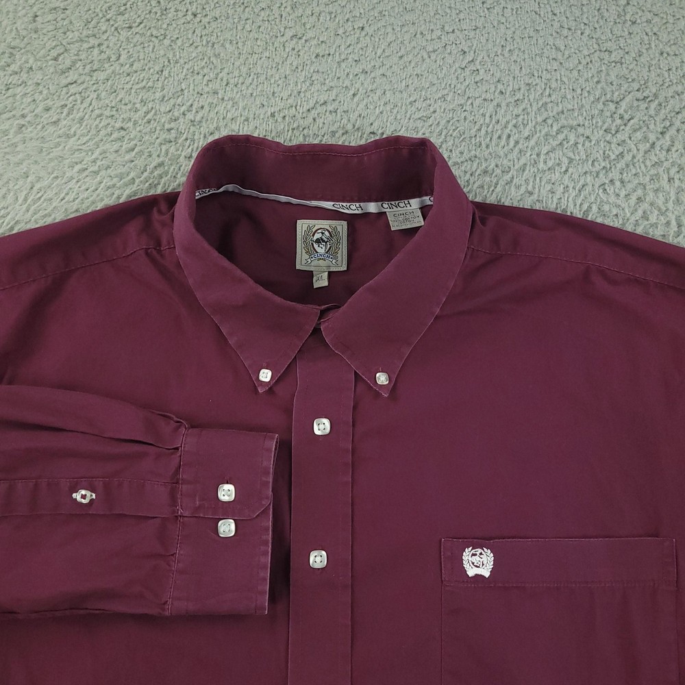 Cinch Shirt Mens XL Red Solid Long Sleeve Button Down Cotton Western Casual