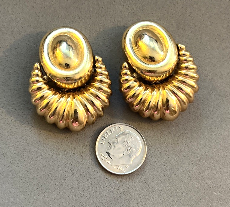 Vintage Christian Dior Goldtone Oval Embossed Doorknocker Clip-On Earrings