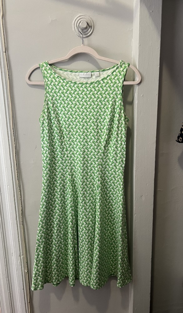 New York & Company Green Sleeveless Geometric Pattern Dress Small