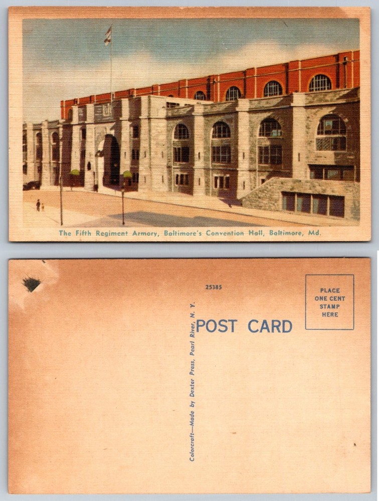 Fifth Regiment Armory Baltimore MD Convention Hall Linen Postcard Dexter Press