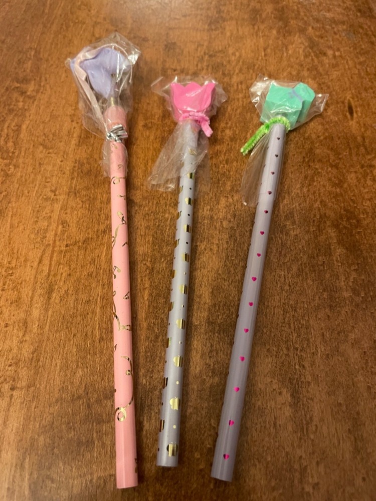 Vintage Sanrio Scottie Dog Tulip and Ballet Toppers Foil Decal Pencil Lot 1980s