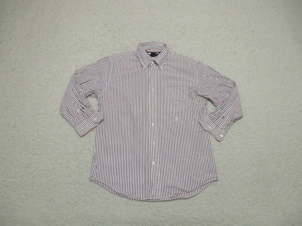 Tommy Hilfiger Button Up Shirt Medium Adult Red Blue White Striped Casual Mens M