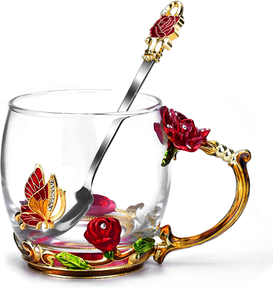Glass Coffee Mug Gifts for Mom Women Valentine’s Day Birthday Tea Cup Gift