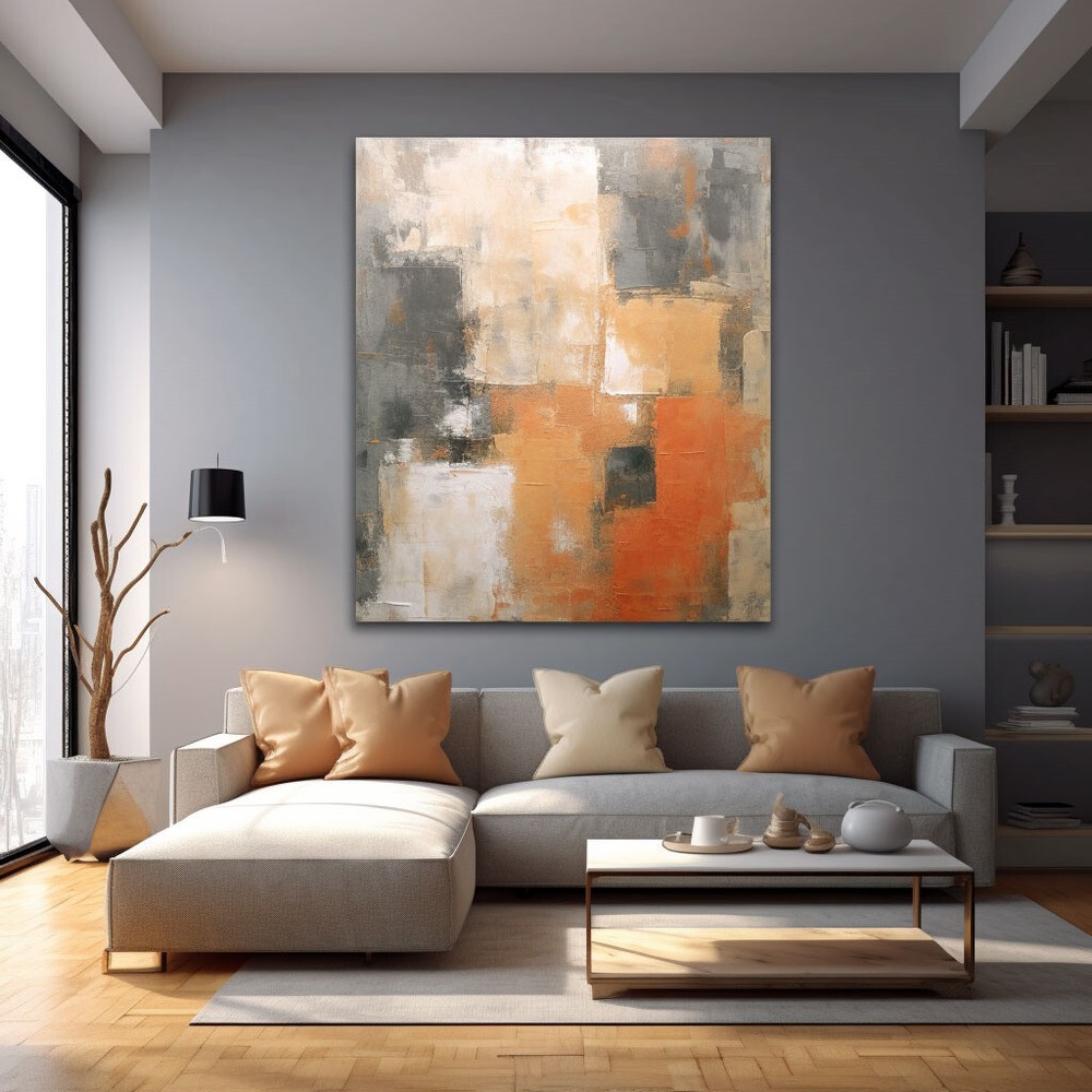 Grey Hand Painted Orange Abstract Oil Paintings On Canvas Home Decor Wall Art