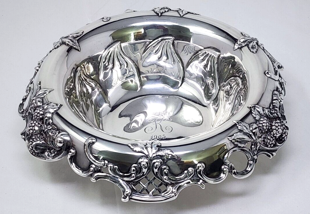 Tiffany & Co Blackberry Pattern 14619 Bowl Pierced Lip Rococo Curves ca 1900