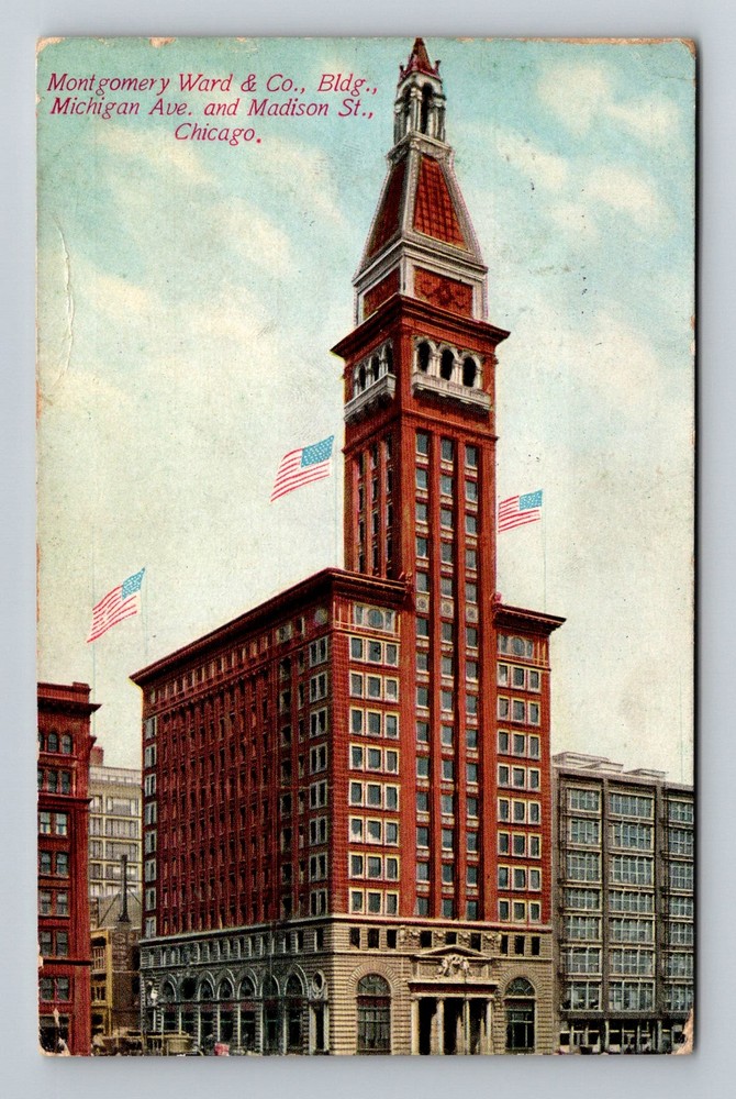 Chicago IL-Illinois, Montgomery Ward Building Clock Tower Vintage c1910 Postcard