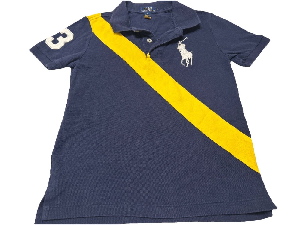 Polo Ralph Lauren Boys Size 6 Blue Yellow USA Big Pony #3 Polo Rugby Shirt
