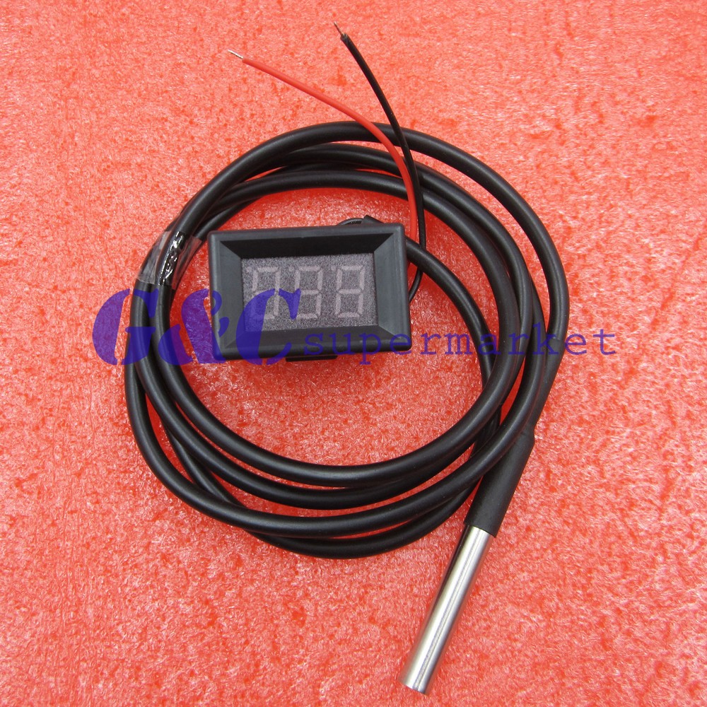 LED Digital Car Temperature Meter Thermometer -55-125°C DS18B20 Sensor Red