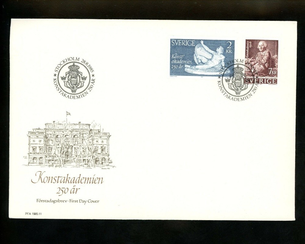 Postal History Sweden FDC #1551-1552 Royal Academy of Fine Arts school 1985-image