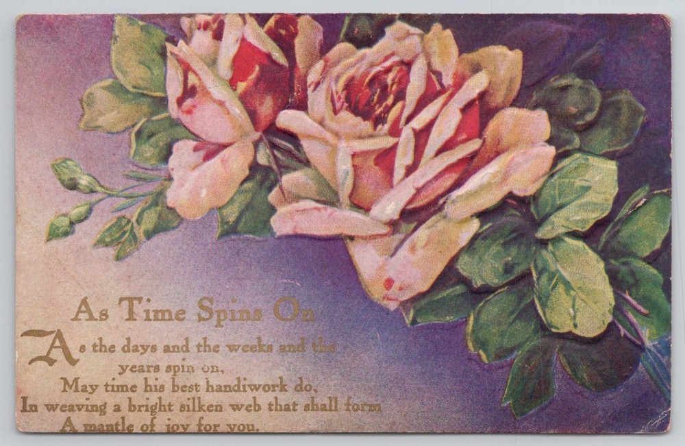 1914 Embossed Roses & Poem Postcard - Sent to Stafford, Ohio