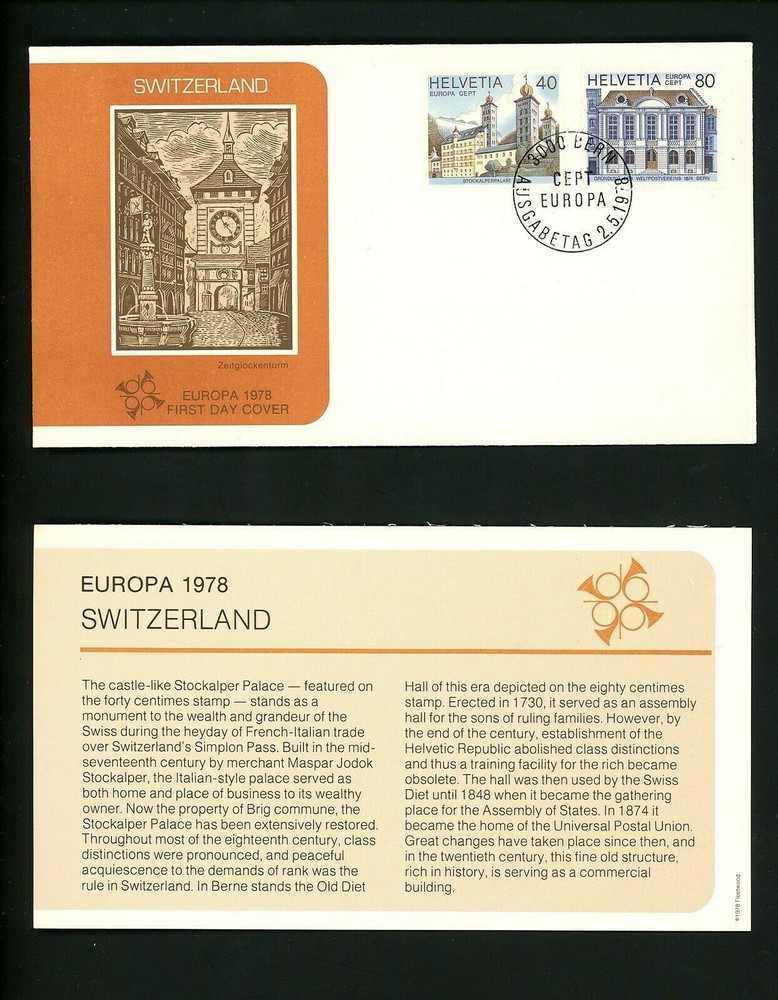 Postal History Switzerland FDC #657-658 Europa Palace 1978