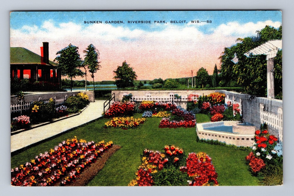 Beloit WI-Wisconsin Sunken Garden Riverside Park Vintage Postcard