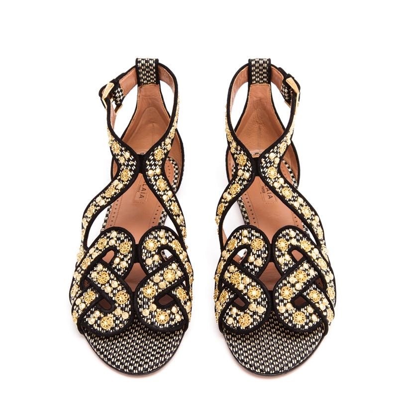 Alaïa Woven Black and Gold Embellished Sandals size EU 35 / US 5