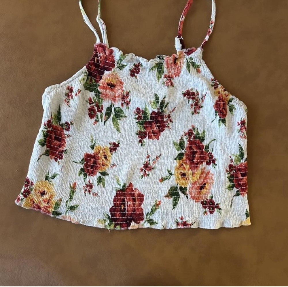 Women’s White Floral Tank Top Size Small, Orange/Red/Yellow