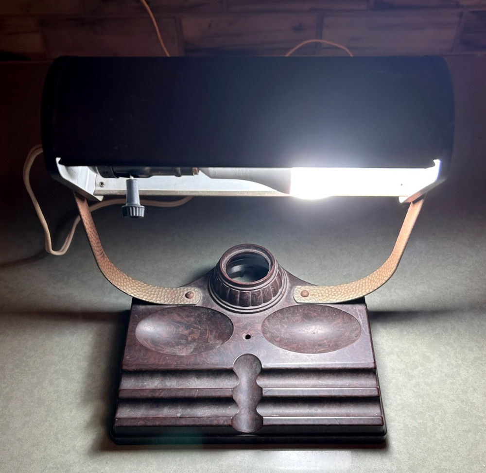 Antique ATLAS BROOKLYN  1920s BANKERS DESK LAMP Bakelite Inkwell Metal Lamp 8