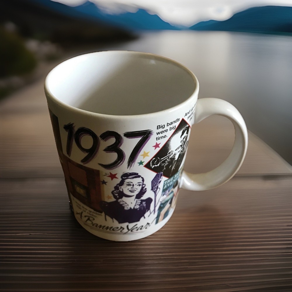 1937 Birthday Mug Peacock A Banner Year Coffee Tea Cup JB37 Vintage