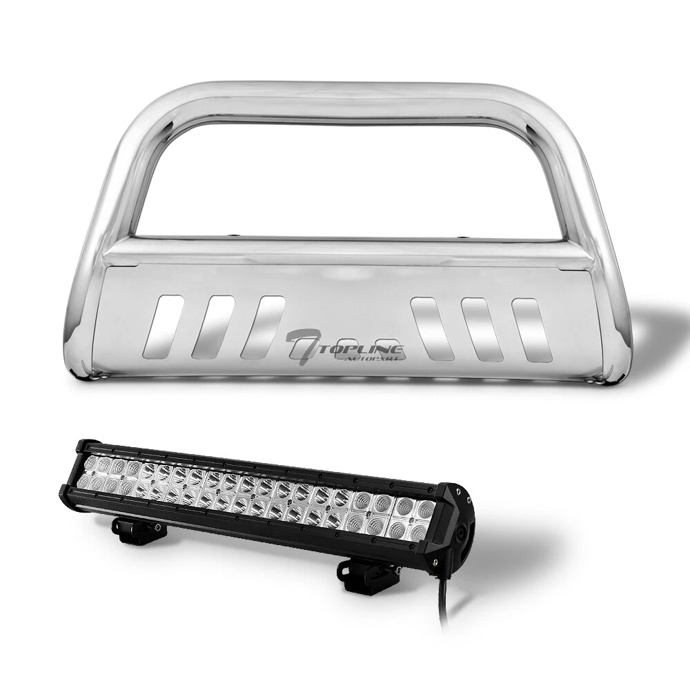 Topline 746756395037 Bull Bar Grille Guard - Chrome With 120w LED Fog Light