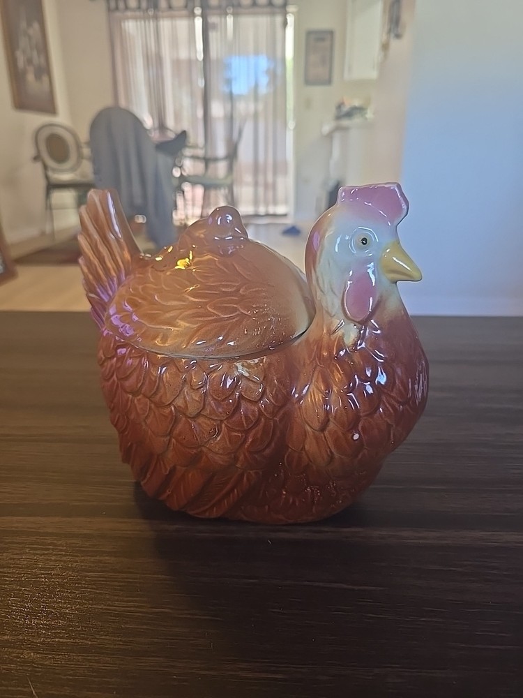 Vintage FAPCO Chicken Hen & Chick Ceramic Pottery Cookie Jar USA Fredericksburg