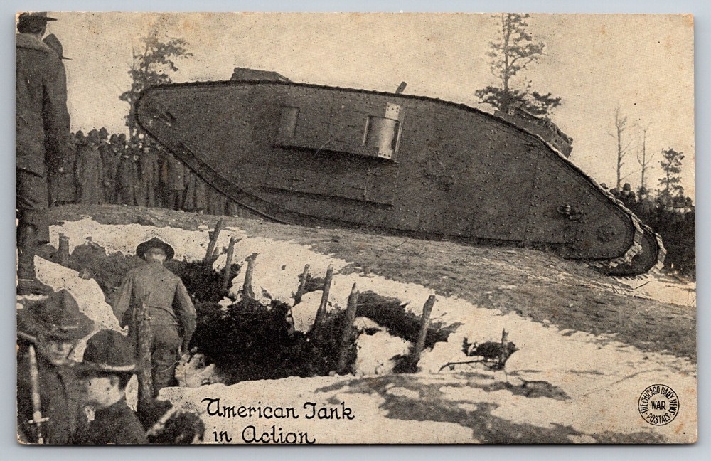 WWI Chicago Daily News War Postal American Tank In Action GJ Kavanaugh Postcard
