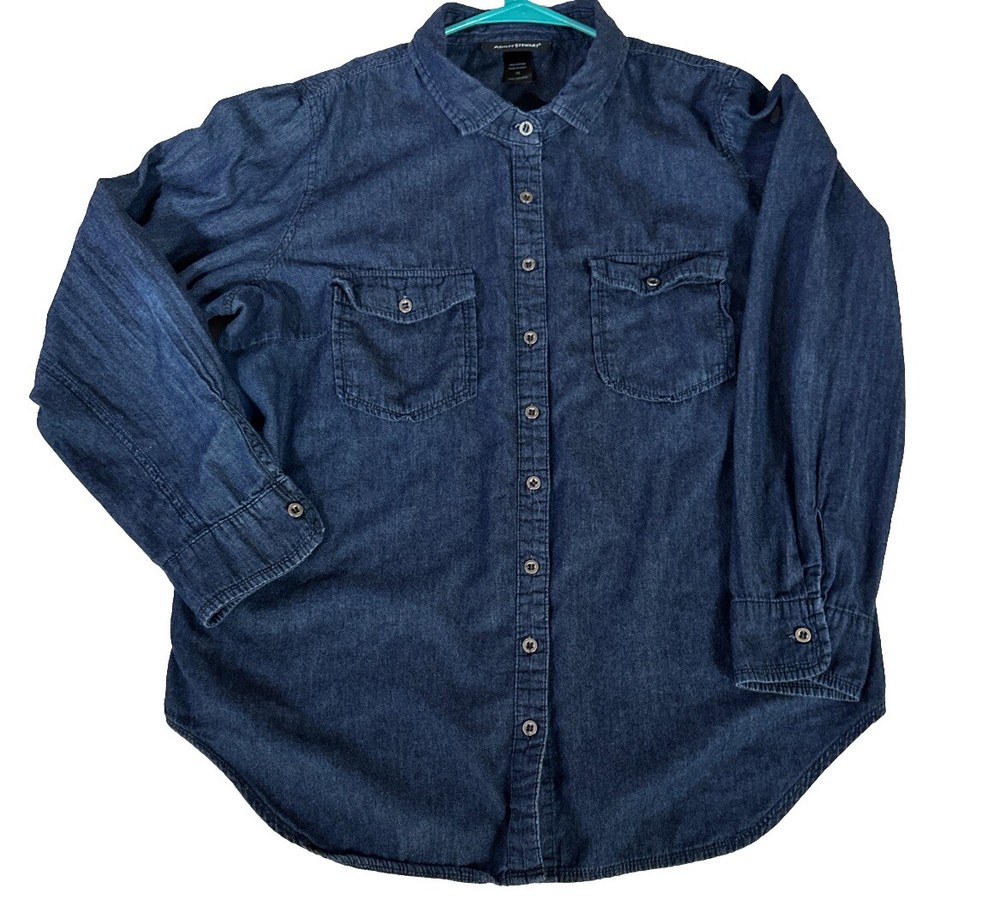 Ashley Stewart Women’s Blue Indigo Button Up Long Sleeve Denim Shirt Size 16
