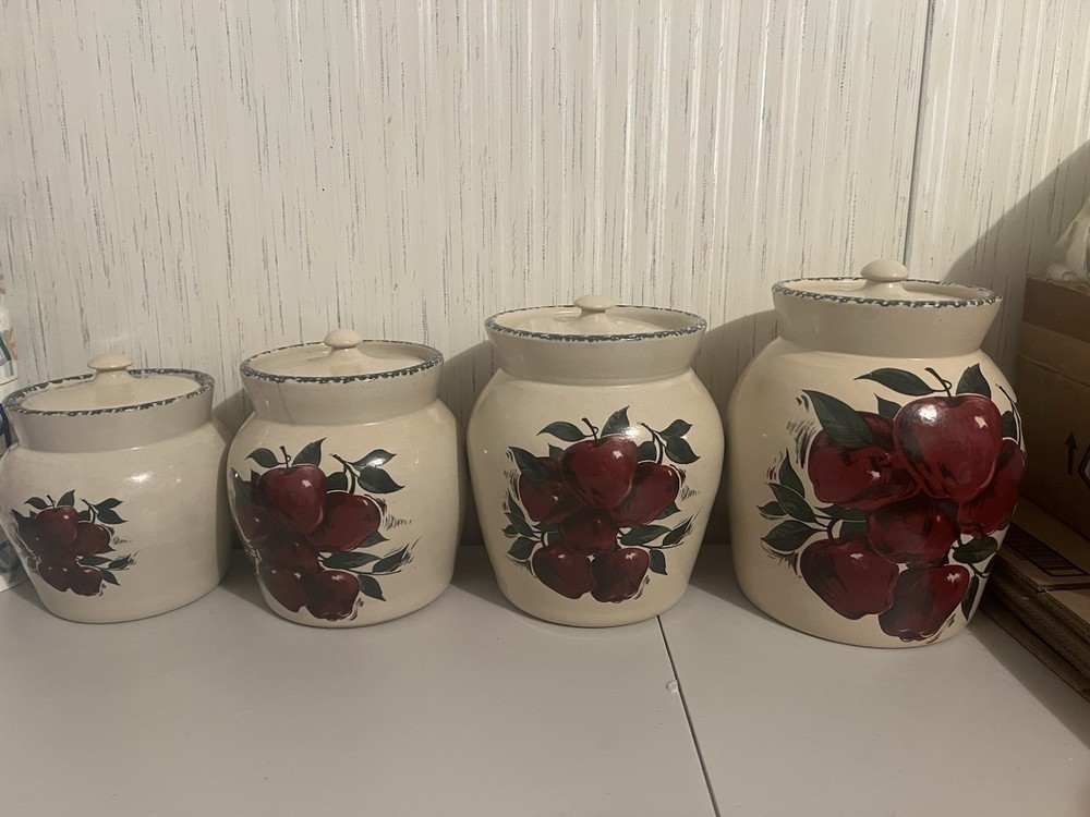 Home And Garden Party Apple  Pattern Canister Set of 4 Vintage 1999 Beautiful