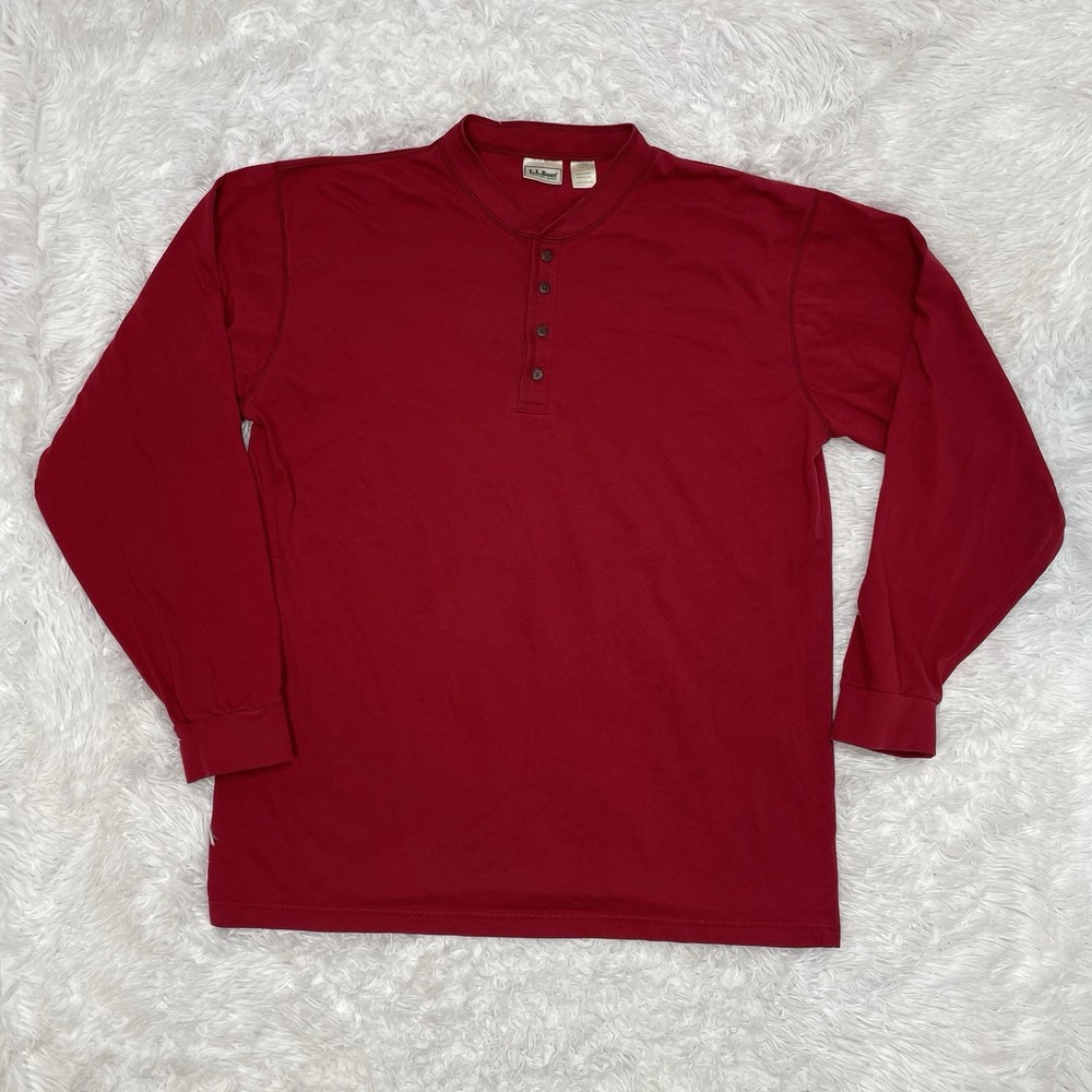 Vintage L.L. Bean Men’s Size LT Large Tall Red Long Sleeve Henley Shirt USA