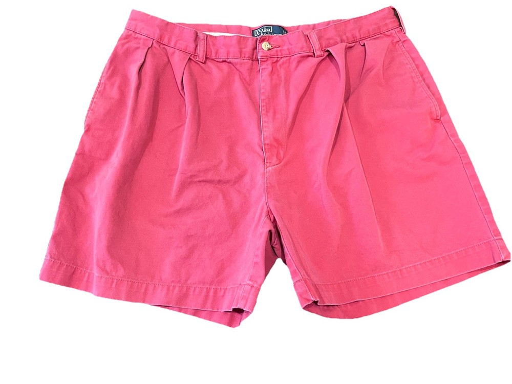 Polo Ralph Lauren Vintage Chino Shorts Pleated Front  Size 38 100% Cotton Red