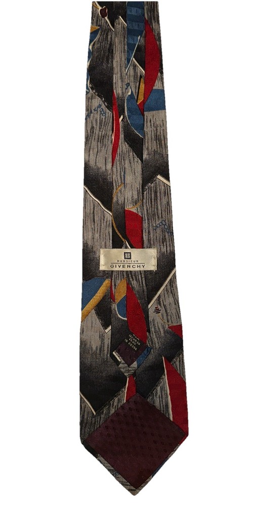 Vintage designer Givenchy Monsieur Silk Neck Tie Abstract Black Red  Made In USA