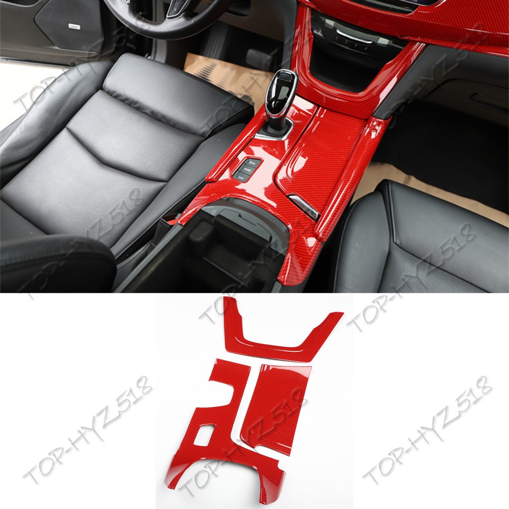ABS Red Carbon Fiber Gear Shift Panel Trim for 2017-2019 Cadillac XT5