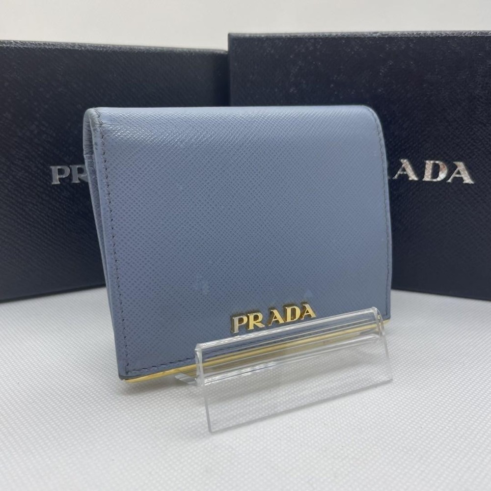 Prada Saffiano Leather Blue Bifold Wallet with Coin Purse