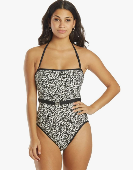 Michael Kors Logo Belt Bandeau One Piece Swimsuit - size 10 - Black print