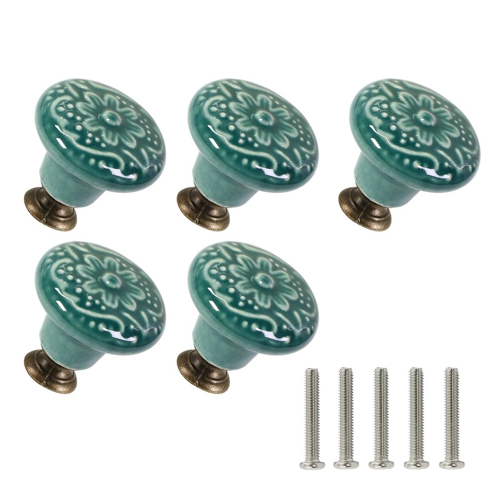 Green Ceramic Knobs 10 Pack Flower Drawer Pulls Vintage Cabinet Knobs - Antiq...