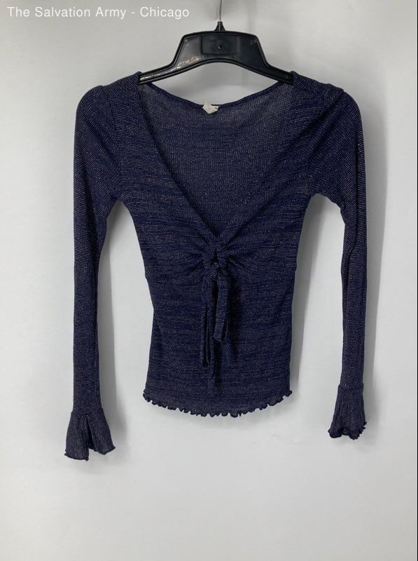 Free People Womens Navy Gold Shim Long Sleeve V-Neck Blouse Top Size XS