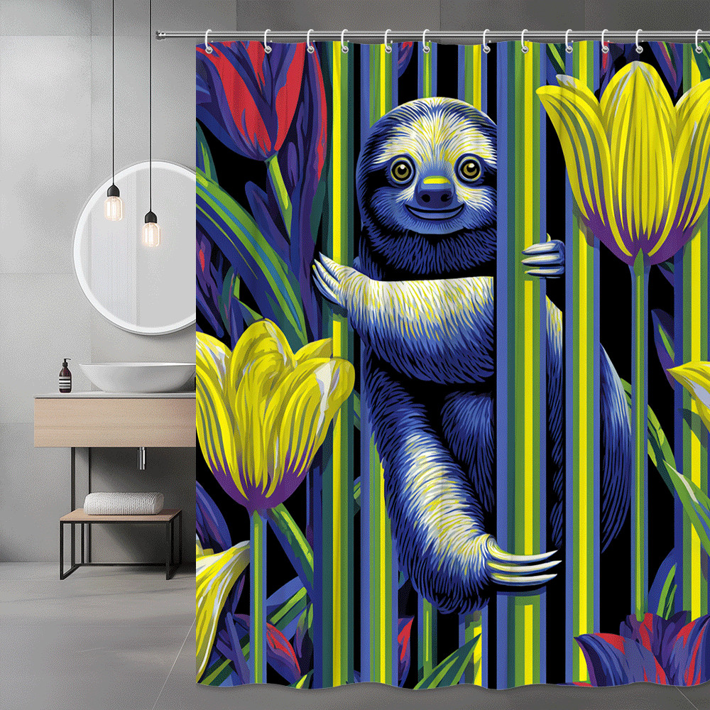 Sloth and Tropical Flowers Shower Curtain Graphic Print