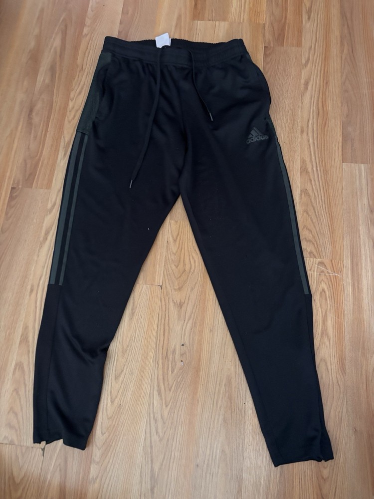 Adidas Pants Mens Large Black AEROREADY Track Joggers Ankle Zip 3 Stripes