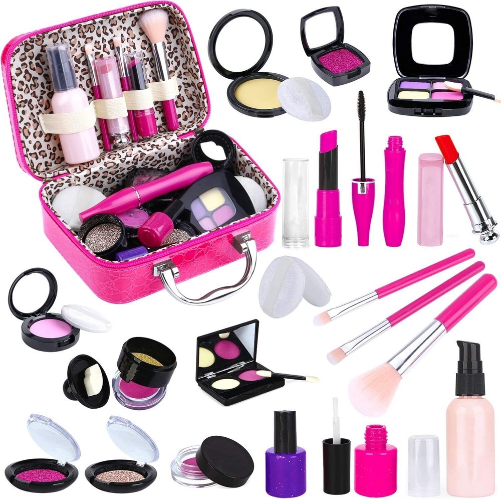 Pretend Makeup Kit for Girls, Kids Pretend Play Makeup Set - with Cosmetic Ba...