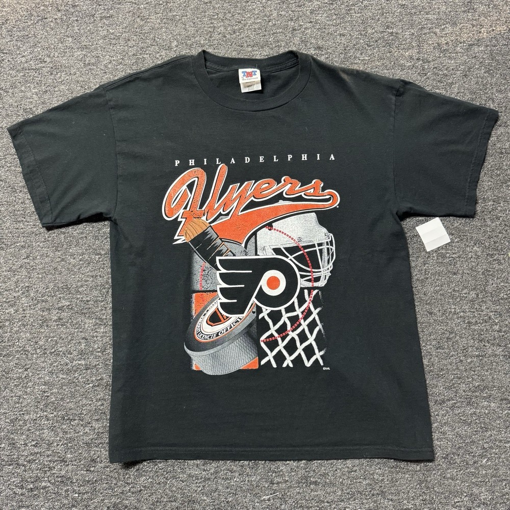 Vintage Black Mens Philadelphia Flyers Hockey T Shirt - Size Large NHL