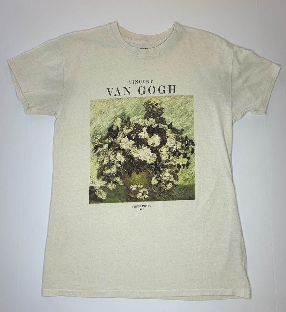 Vincent Van Gogh White Roses 1890 T-shirt - Brisco Brands - Medium - Unisex