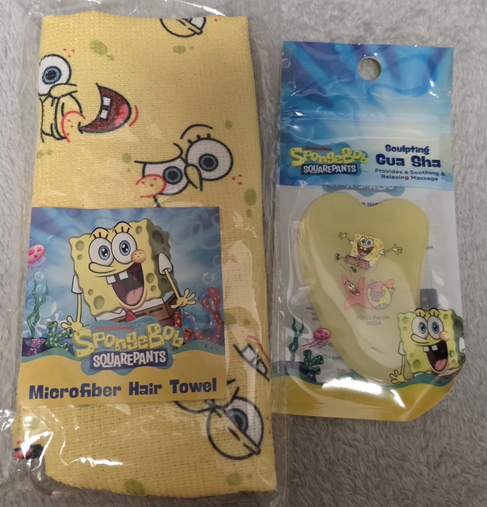 SpongeBob SquarePants Microfiber Hair Towel With Gua Sha sculpting tool SPA Day