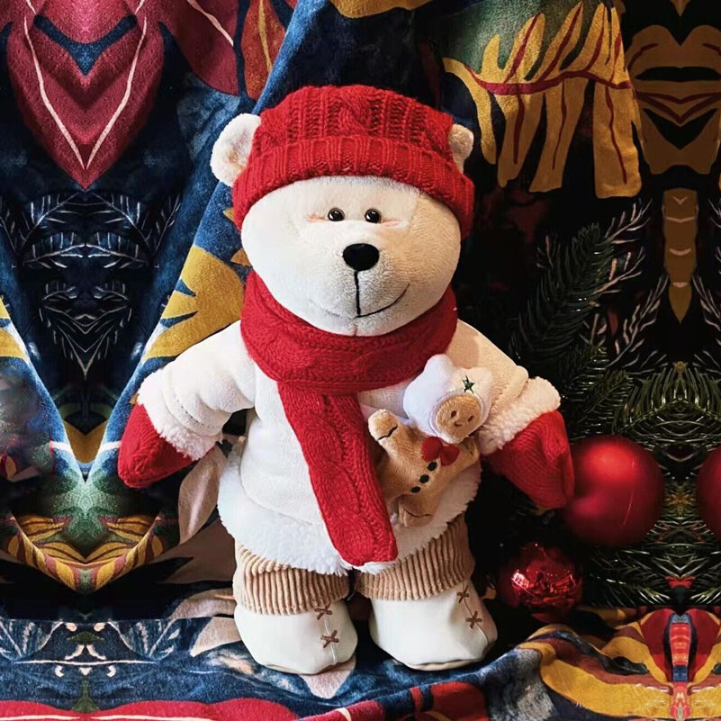 Authentic Starbucks China 2024 Christmas Red Scarf Warm Bear Plush Xmas Gift