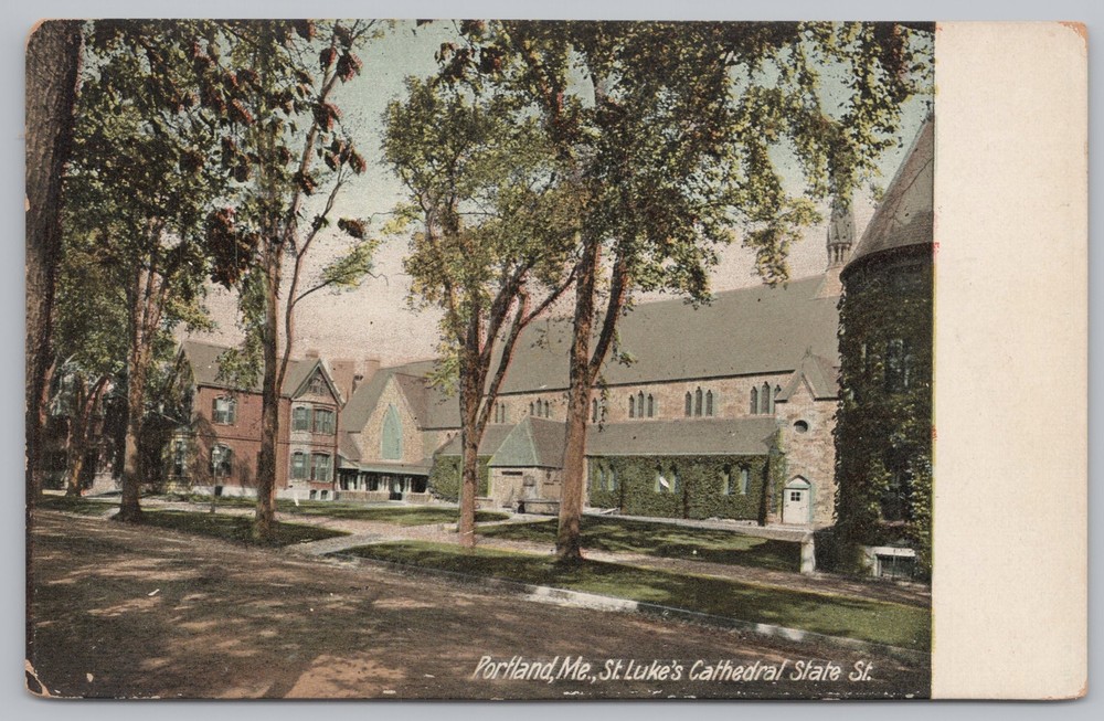 Portland Maine~St Luke's Cathedral~State Street~Vintage Postcard