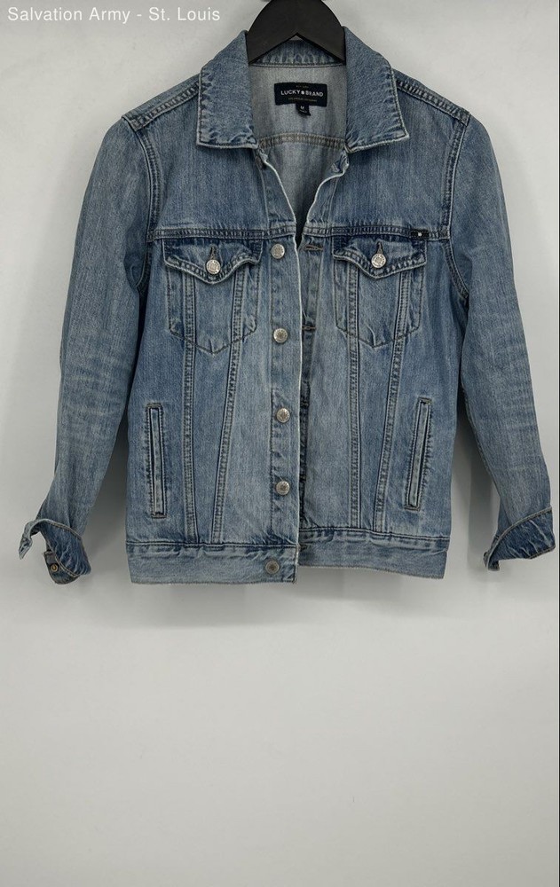 Lucky Brand Womens The Tomboy Blue Denim Long Sleeve Trucker Jacket Size Medium