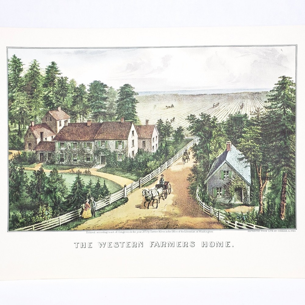 The Western Farmers Home 1952 Lithograph Print Currier & Ives 13 1/2
